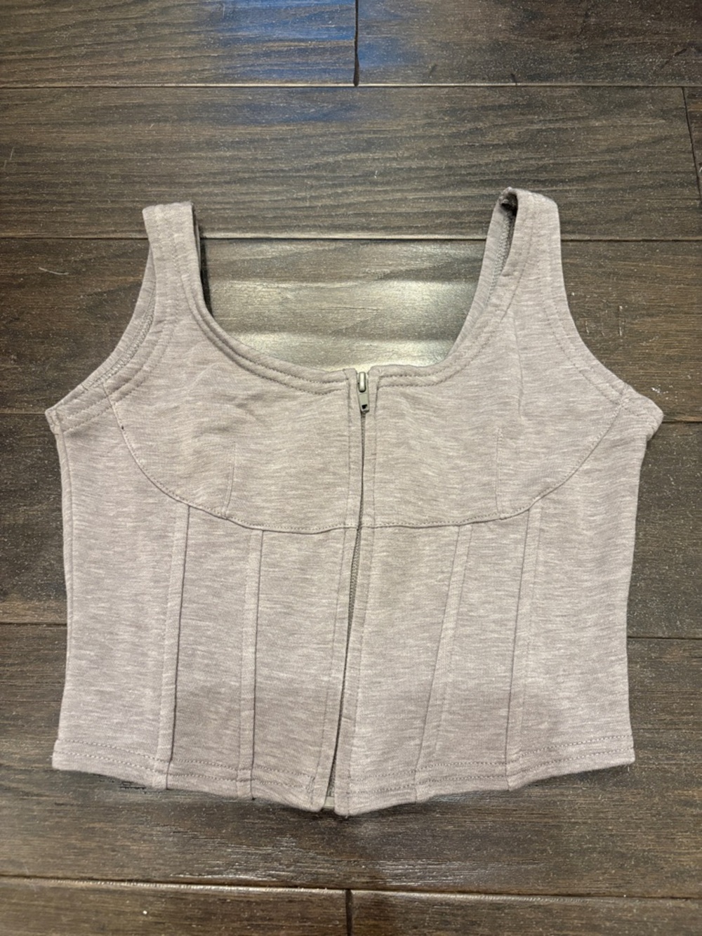 Mono B Gray Zip Front Corset Crop Tank